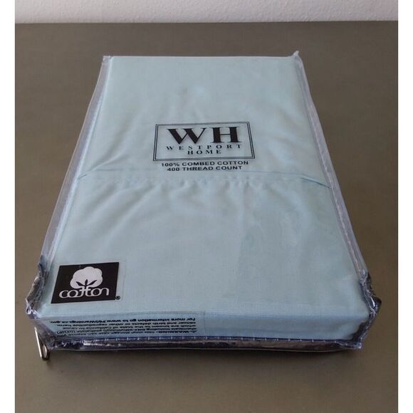 WESTPORT HOME Light Blue 100% Combed Cotton Standard Pillowcases 400TC 2-Pack - Picture 3 of 7
